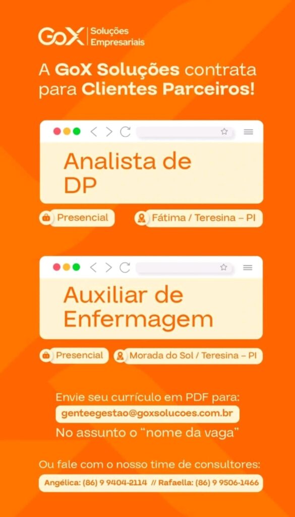 Vagas para Analista de DP e Auxiliar de Enfermagem