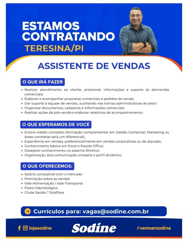 Vaga de Emprego para Assistente de Vendas em Teresina