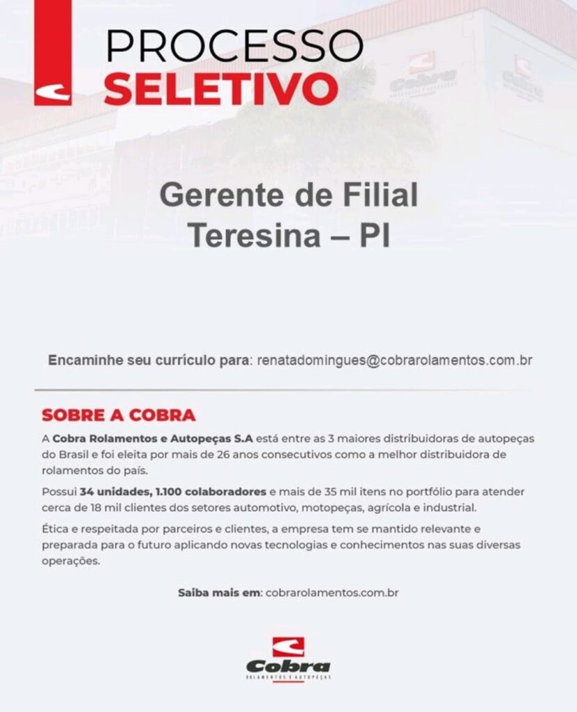 Vaga de Emprego para Gerente de Filial em Teresina