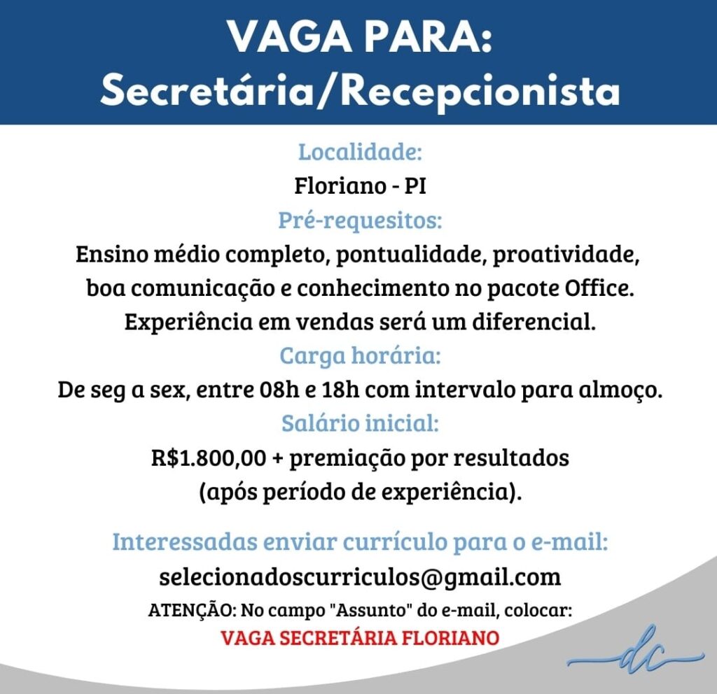 Vaga de Emprego para Secretária em Floriano