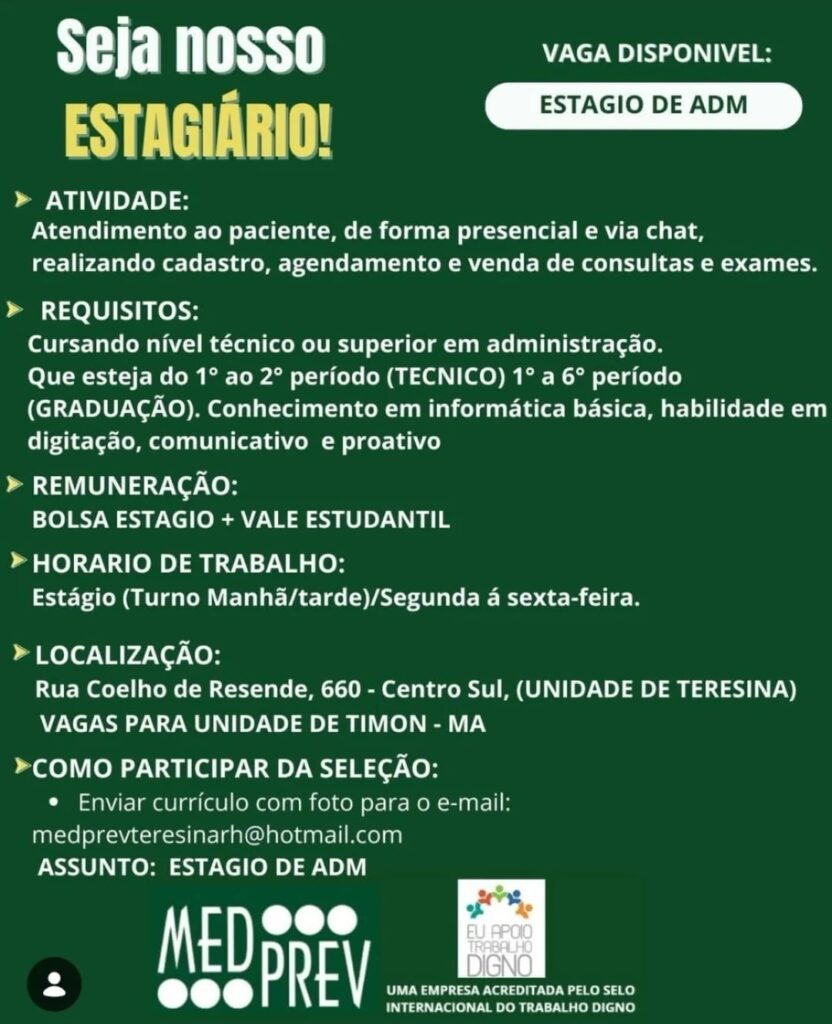 Vaga de Estágio para Administração