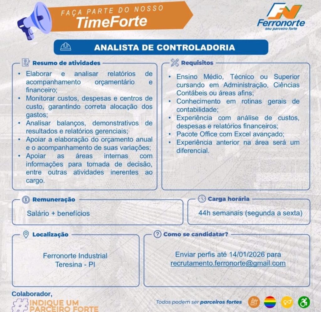 Vaga de emprego para Analista de Controladoria