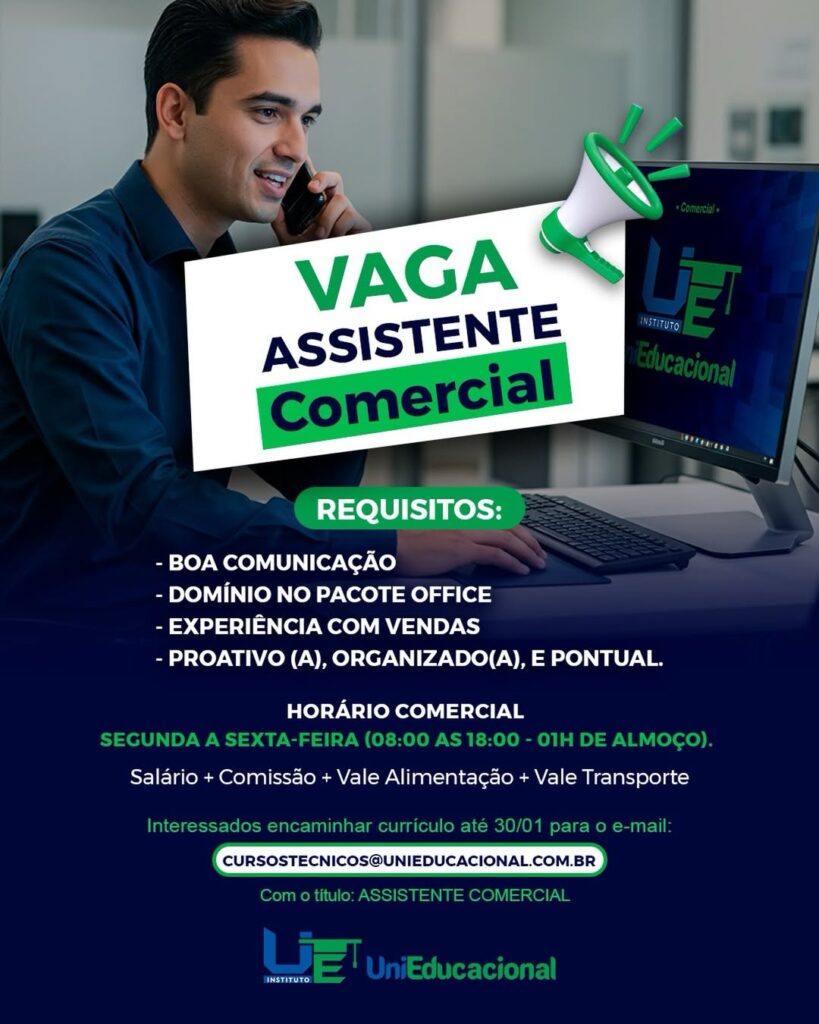 Vaga de emprego para Assistente Comercial