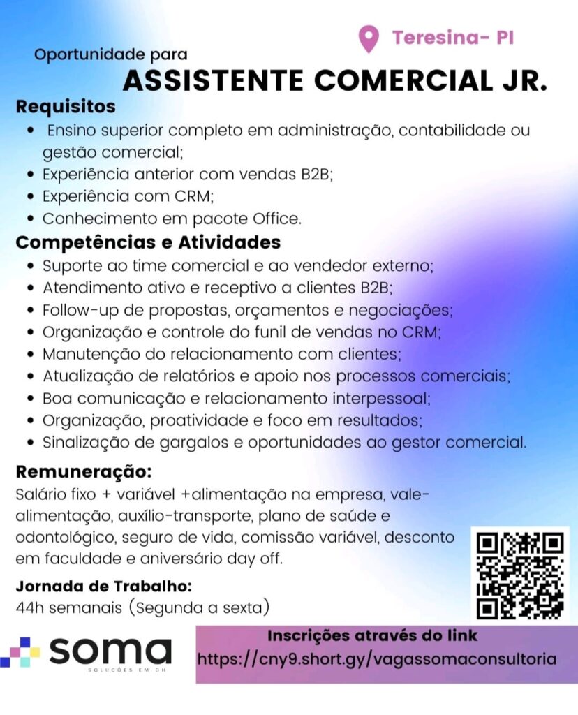 Vaga de emprego para Assistente Comercial Jr