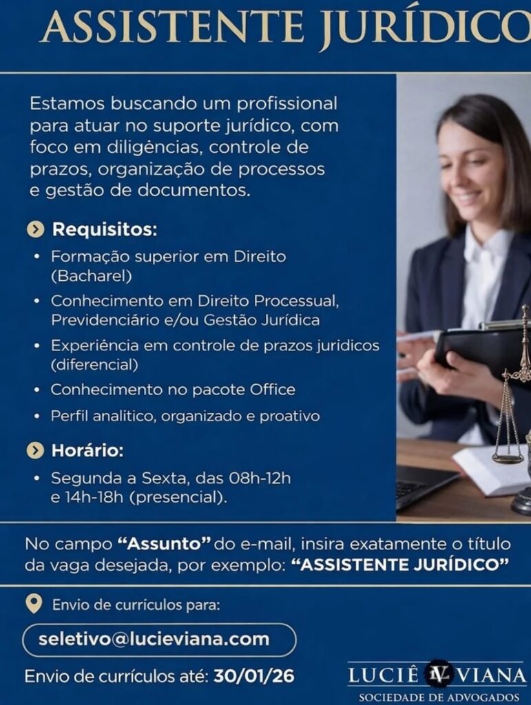 Vaga de emprego para Assistente Jurídico