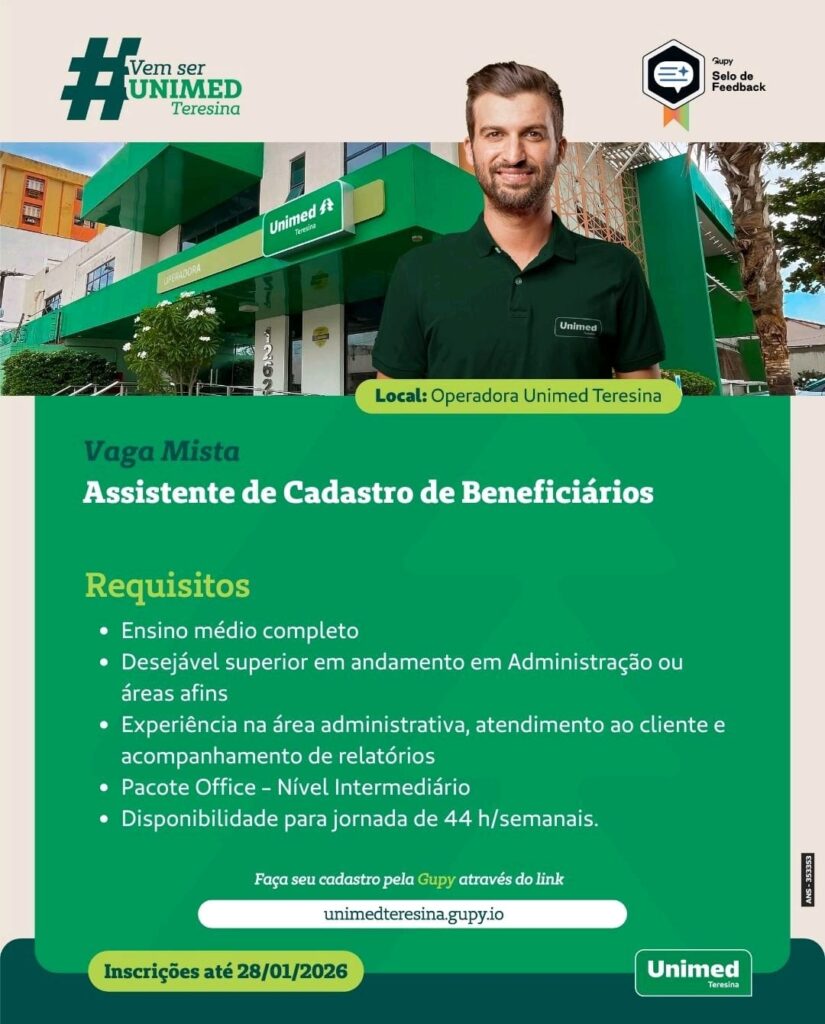 Vaga de emprego para Assistente de Cadastro de Beneficiários