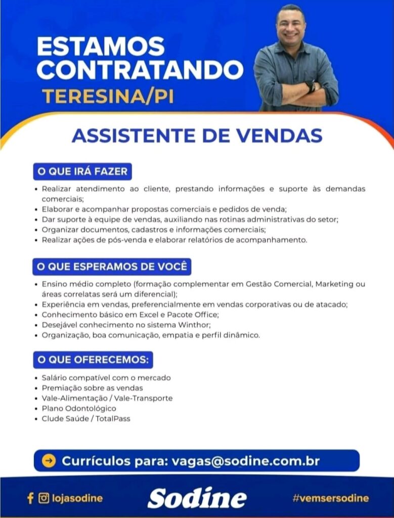 Vaga de emprego para Assistente de Vendas