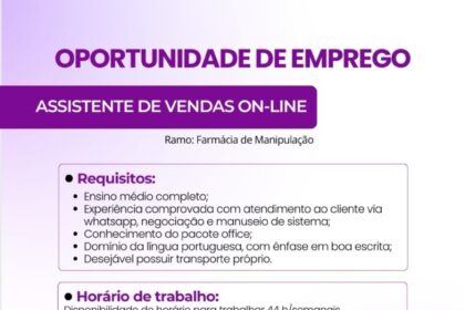 Vaga de emprego para Assistente de Vendas On-line