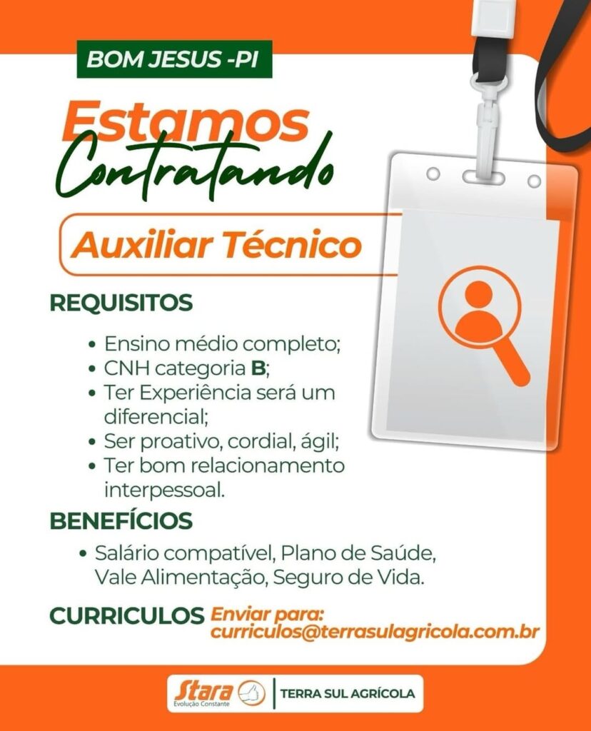 Vaga de emprego para Auxiliar Técnico