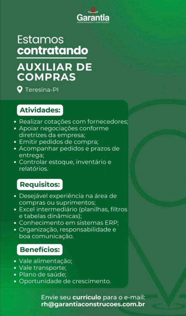 Vaga de emprego para Auxiliar de Compras