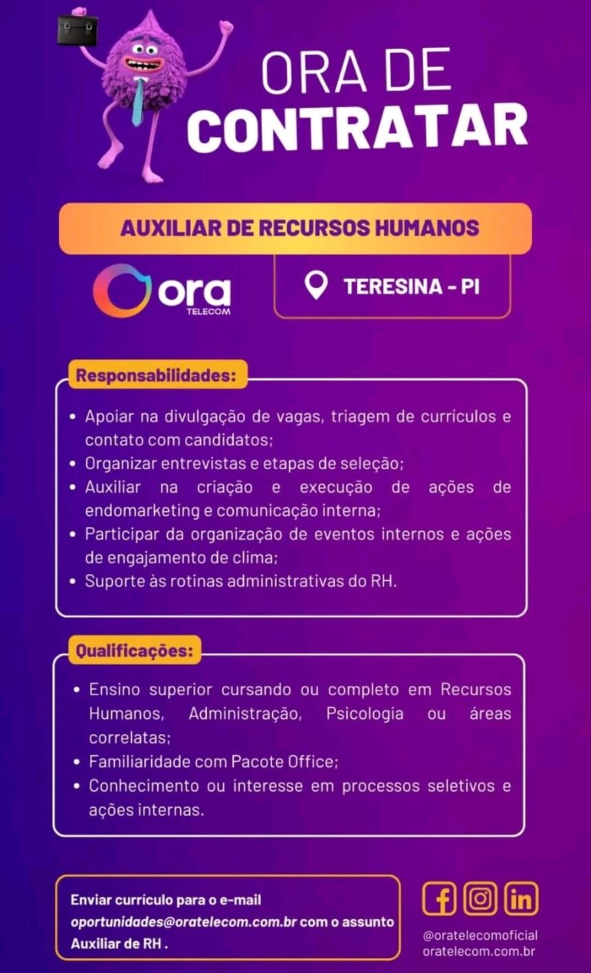 Vaga de emprego para Auxiliar de RH