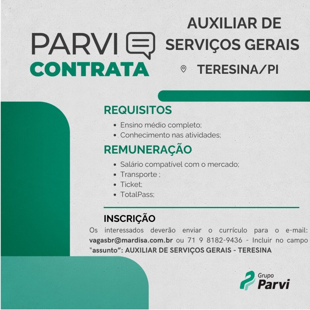 Vaga de emprego para Auxiliar de Serviços Gerais
