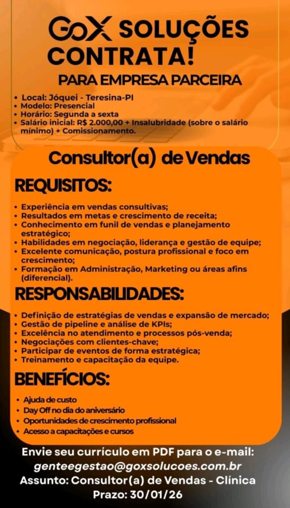 Vaga de emprego para Consultor(a) de Vendas