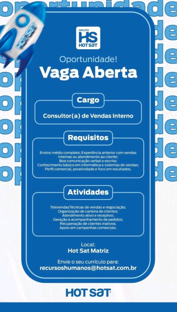 Vaga de emprego para Consultor(a) de Vendas Externo