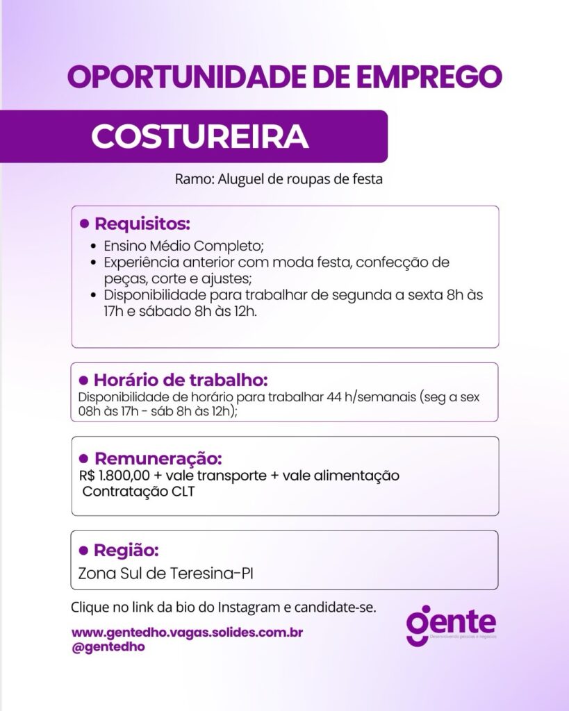 Vaga de emprego para Costureira
