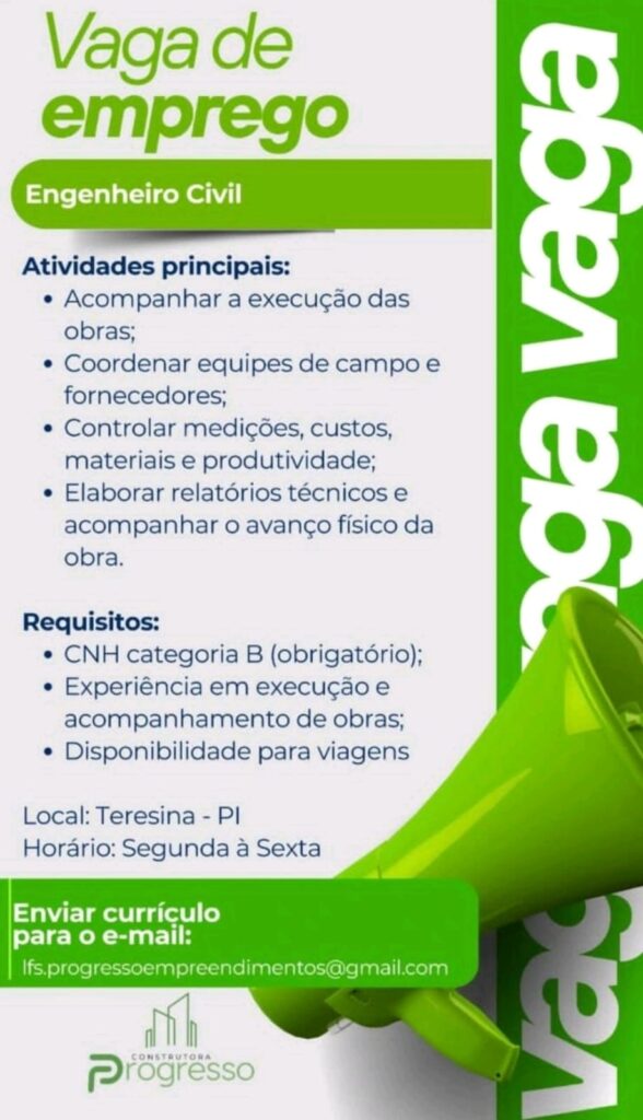 Vaga de emprego para Engenheiro Civil