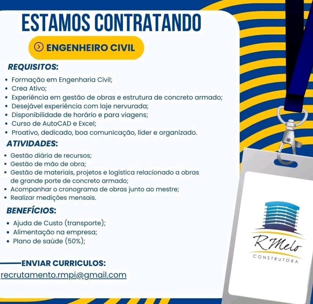 Vaga de emprego para Engenheiro Civil