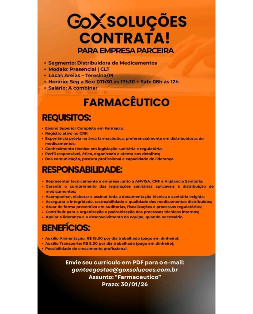 Vaga de emprego para Farmacêutico