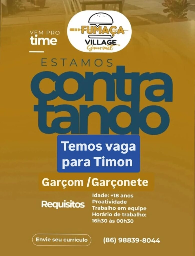 Vaga de emprego para Garçom/ Garçonete em Timon
