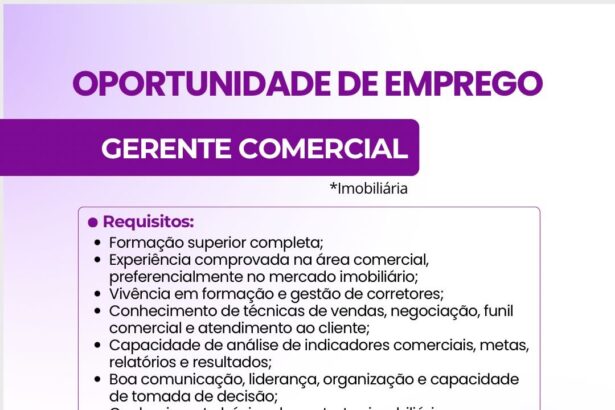 Vaga de emprego para Gerente Comercial