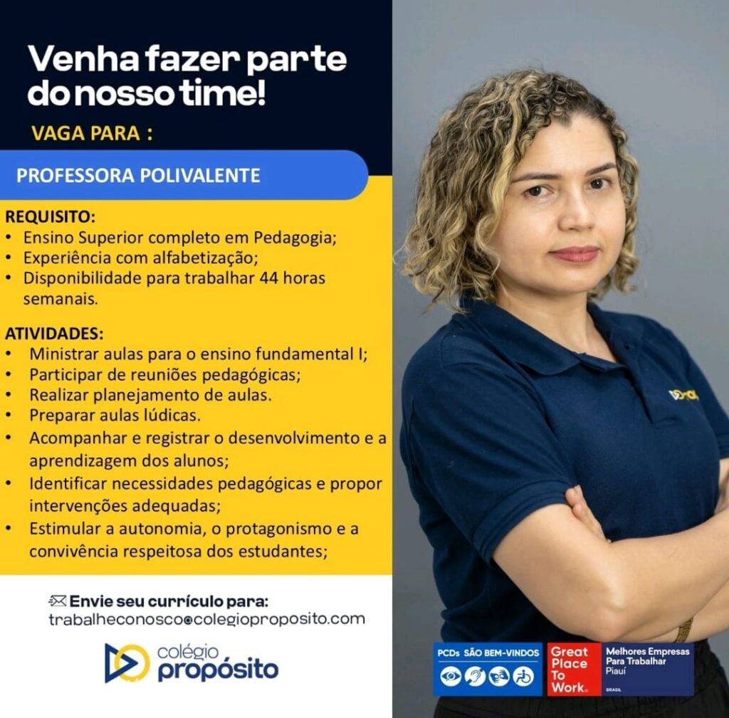 Vaga de emprego para Professora Polivalente