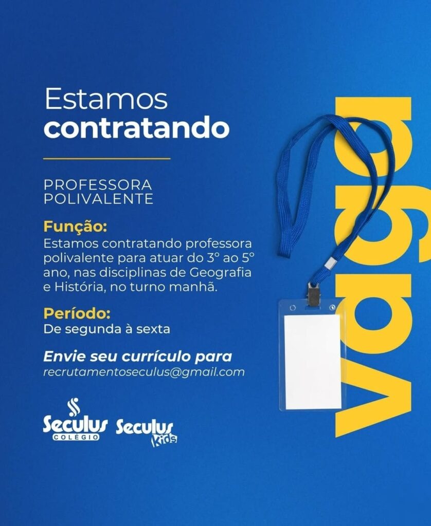 Vaga de emprego para Professora Polivalente