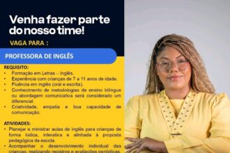 Vaga de emprego para Professora de Inglês