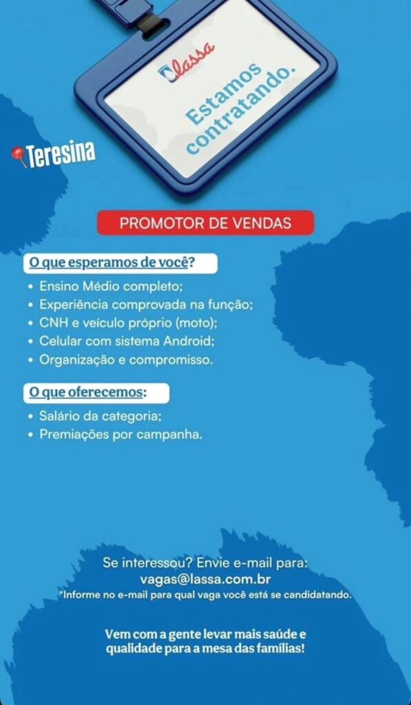 Vaga de emprego para Promotor de Vendas