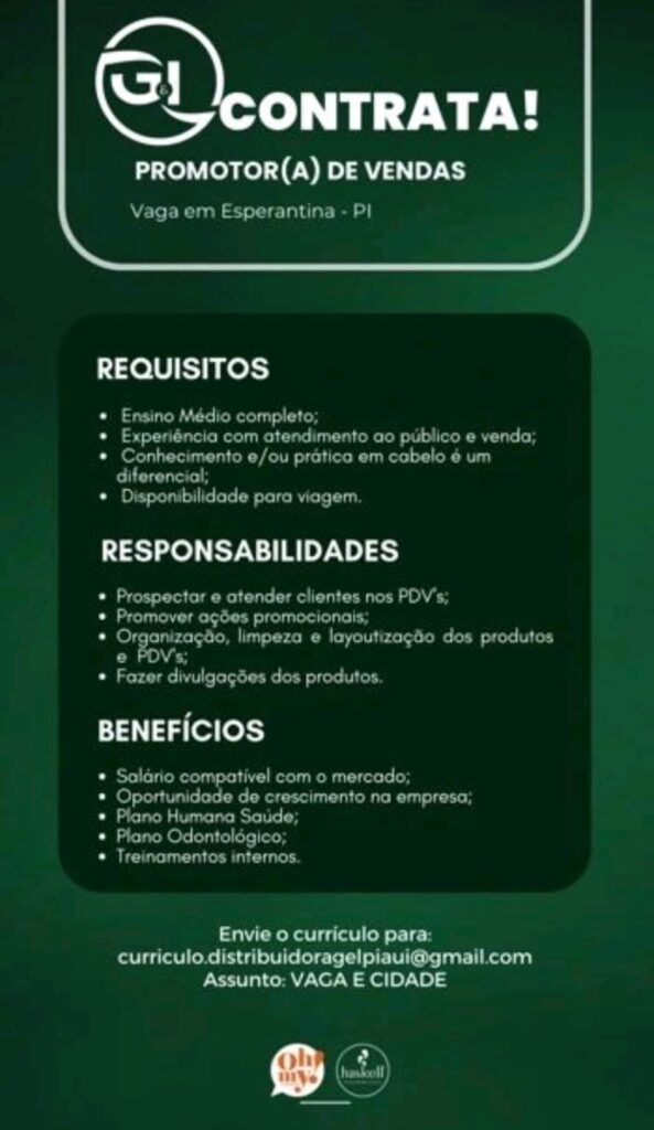 Vaga de emprego para Promotor(a) de Vendas em Esperantina