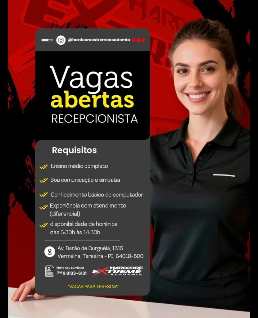 Vaga de emprego para Recepcionista