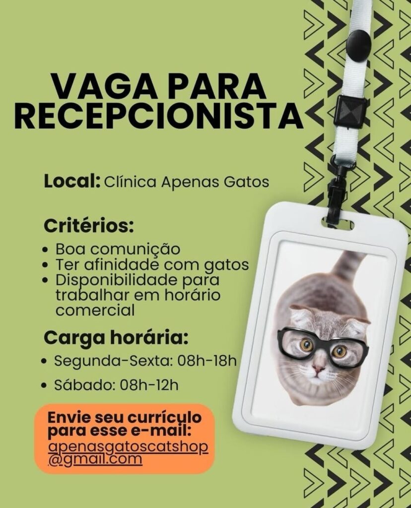 Vaga de emprego para Recepcionista