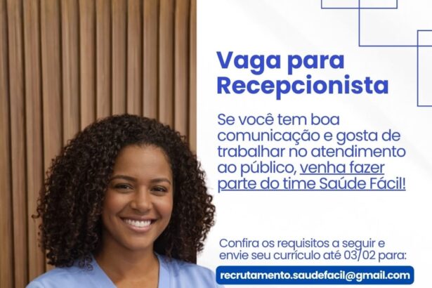 Vaga de emprego para Recepcionista