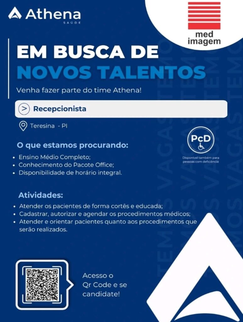 Vaga de emprego para Recepcionista