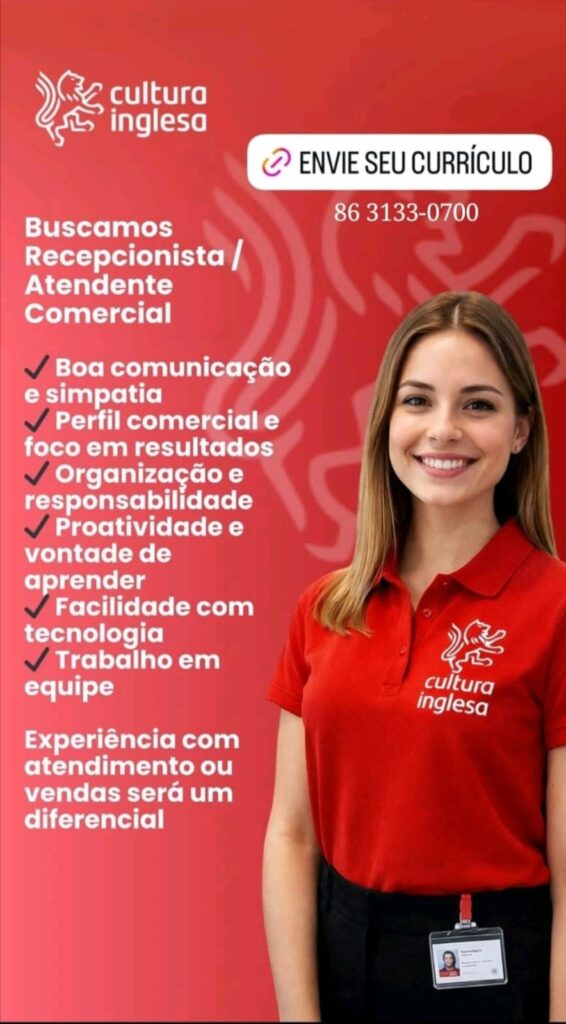 Vaga de emprego para Recepcionista/ Atendente Comercial