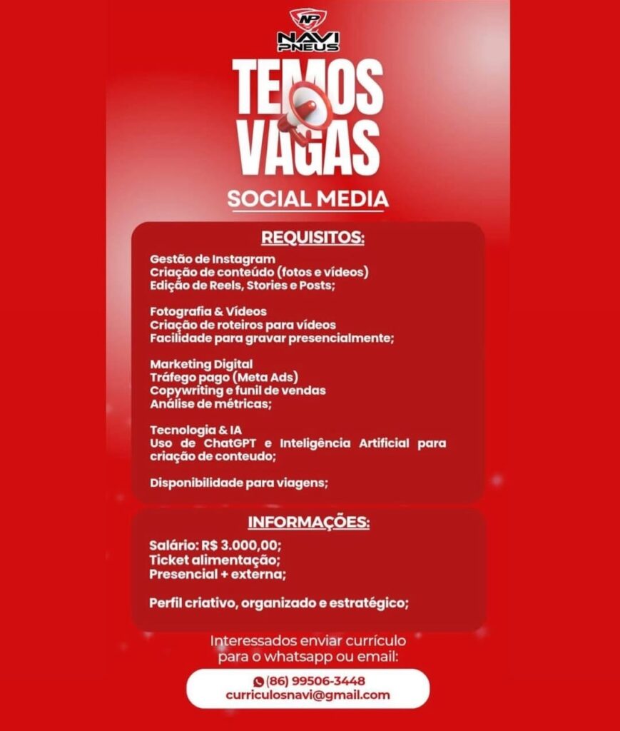 Vaga de emprego para Social Media