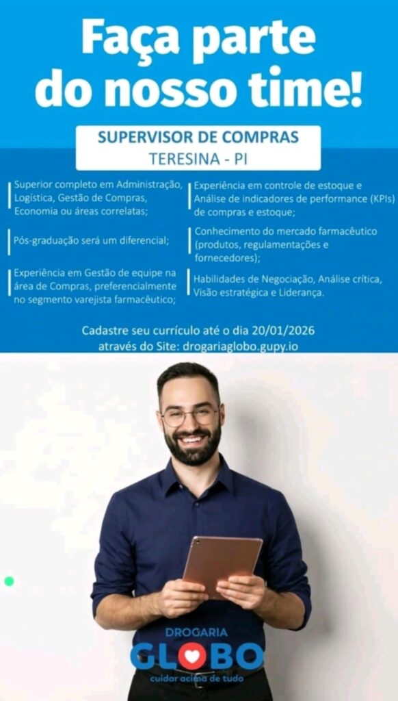 Vaga de emprego para Supervisor de Compras