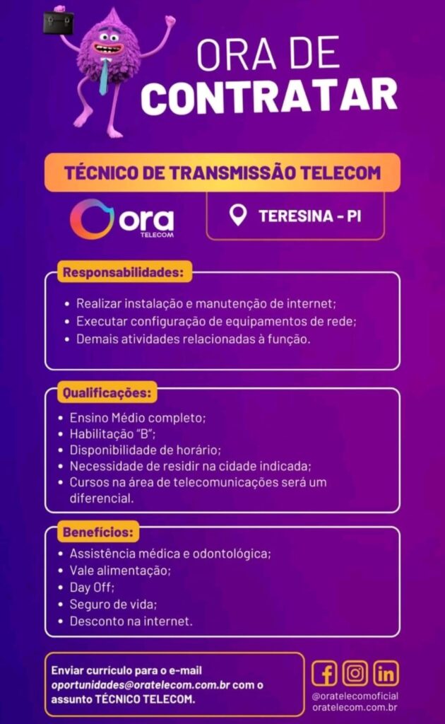 Vaga de emprego para Técnico de Transmissão Telecom