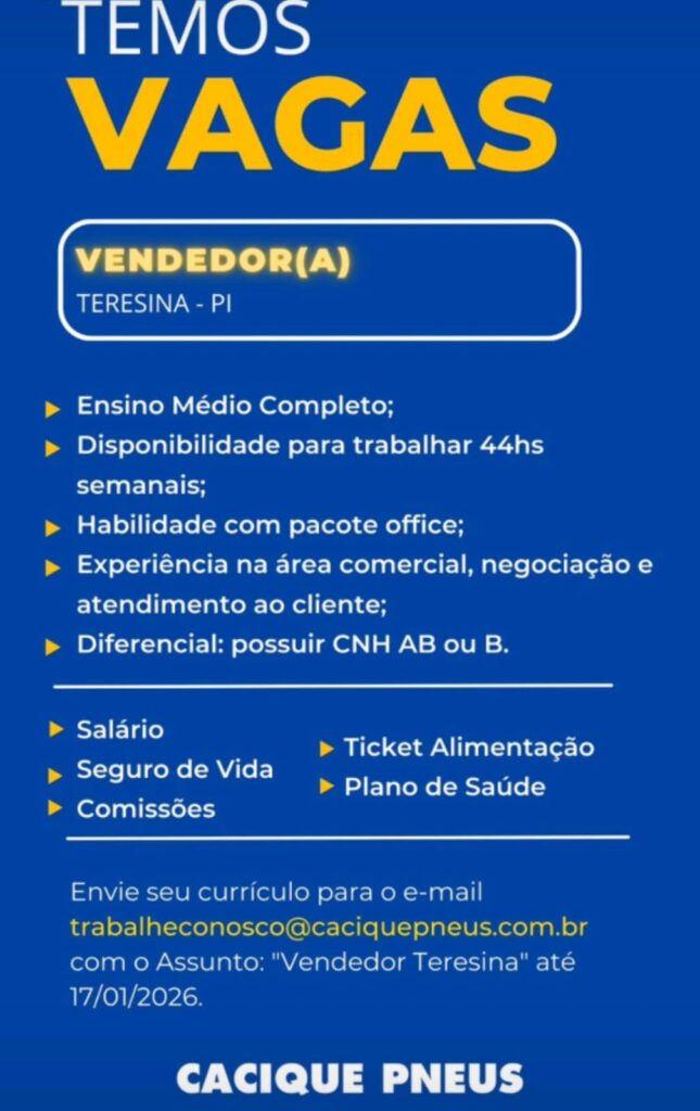 Vaga de emprego para Vendedor(a)