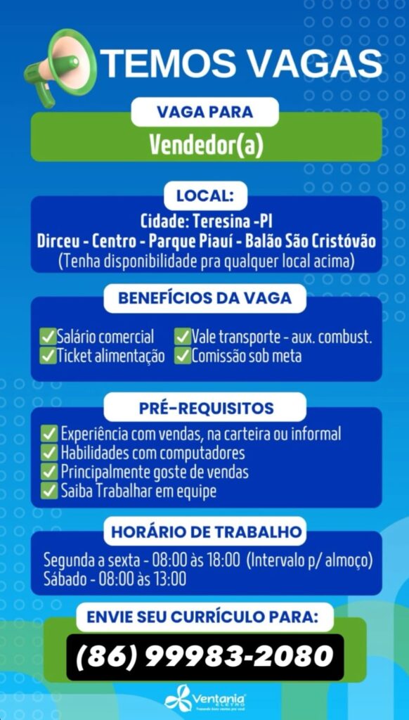 Vaga de emprego para Vendedor(a)