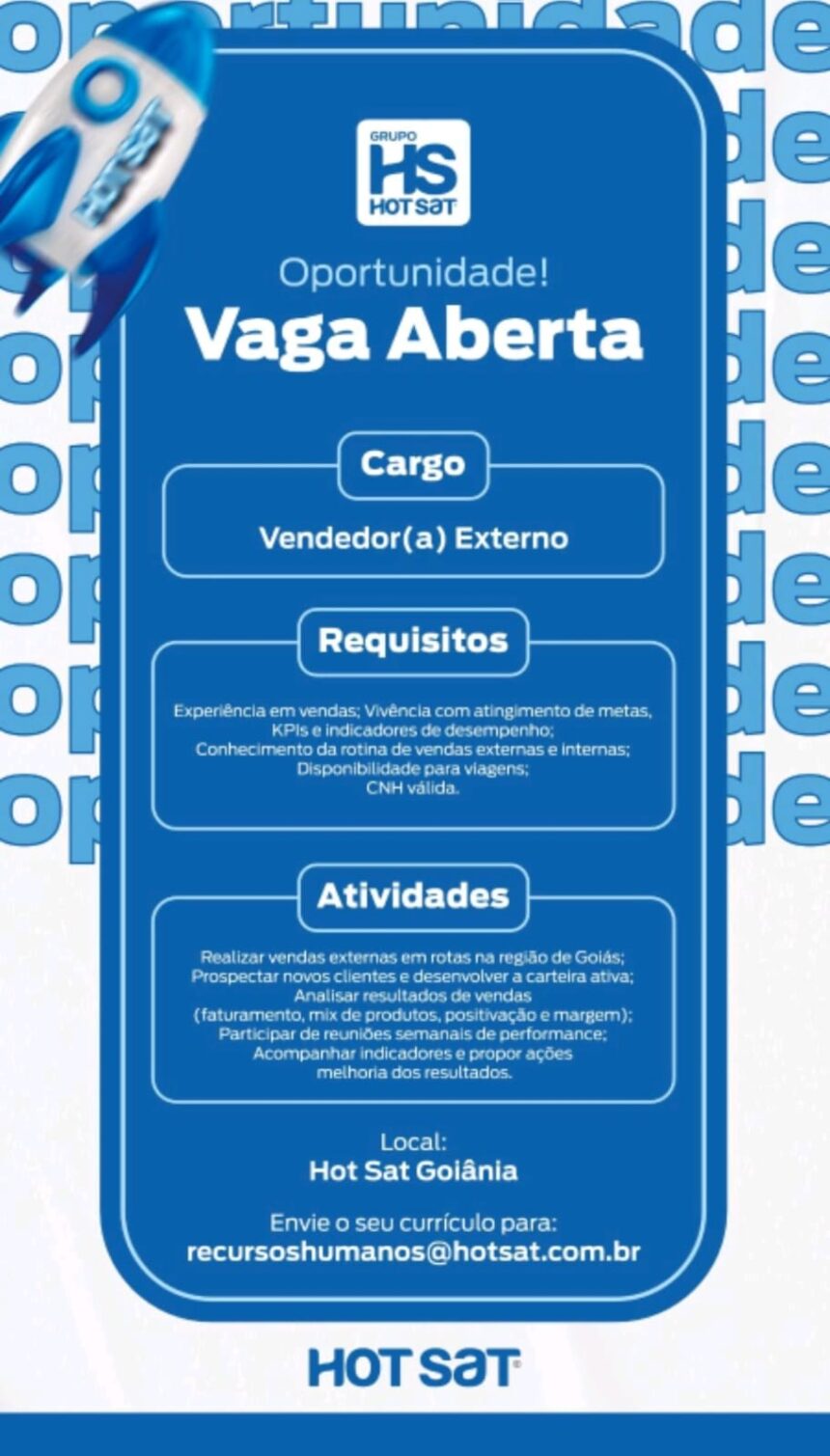 Vaga de emprego para Vendedor(a) Externo
