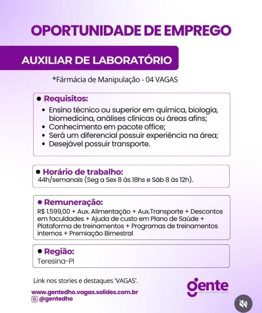 Vagas de emprego para Auxiliar de Laboratório