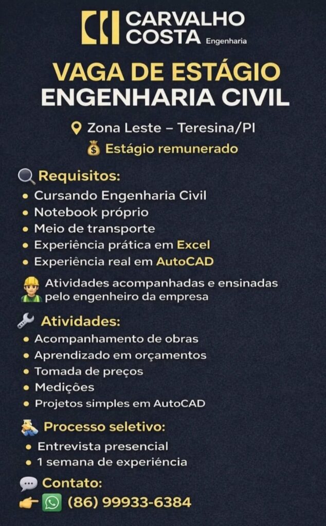 Vaga de Estágio para Engenharia Civil