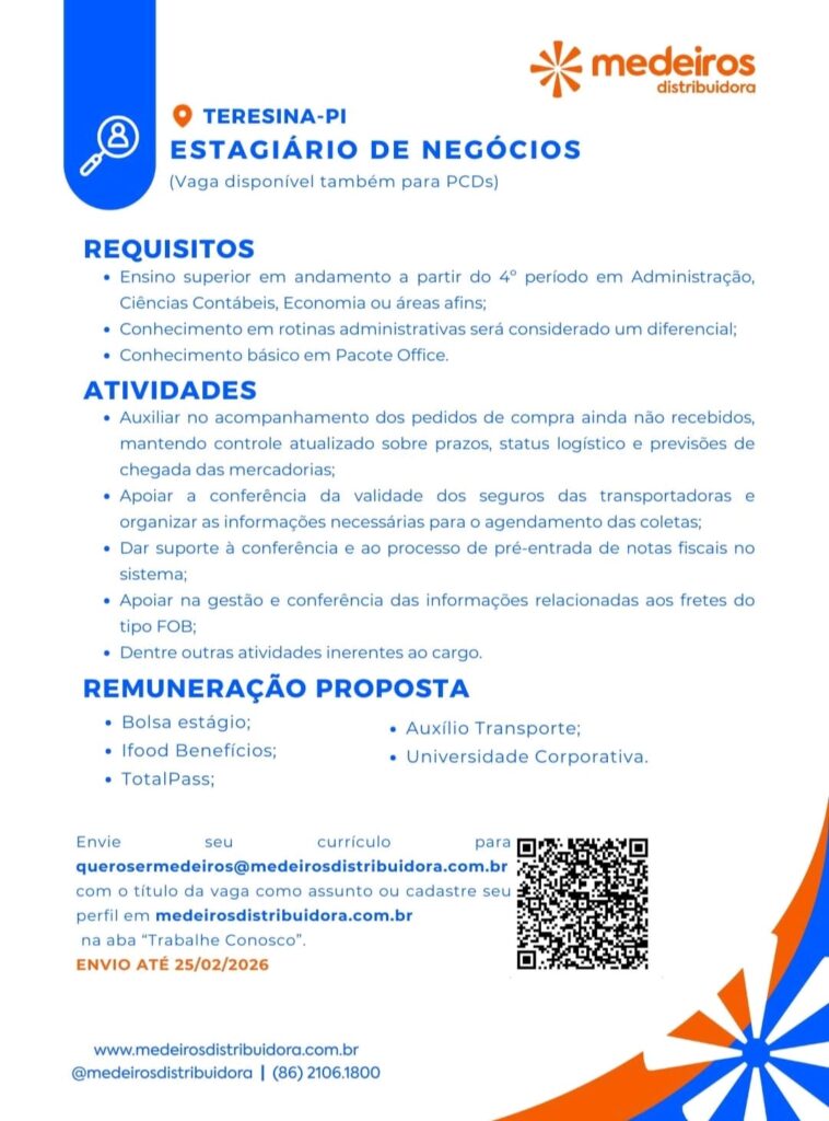 Vaga de Estágio para Negócios em Teresina