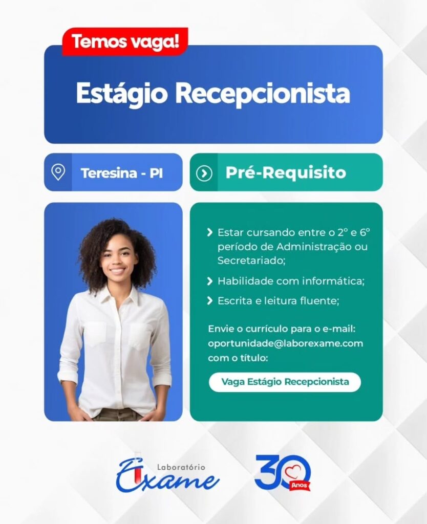 Vaga de Estágio para Recepcionista