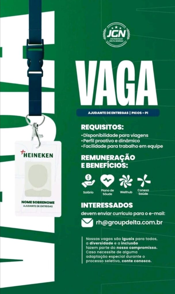 Vaga de emprego para Ajudante de Entregas em Picos