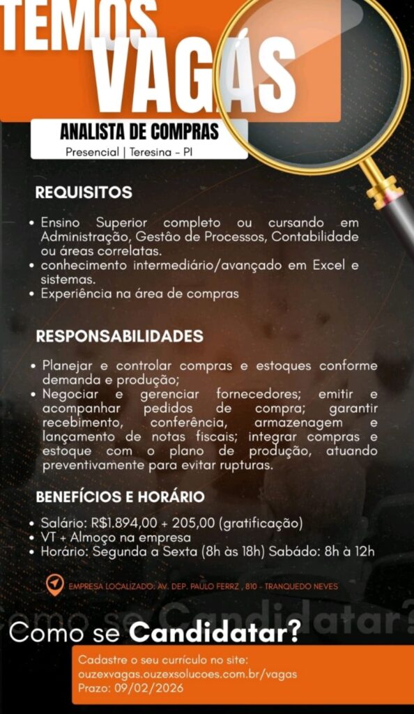 Vaga de emprego para Analista de Compras