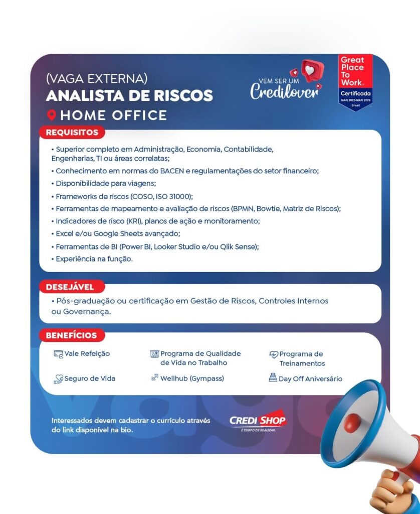Vaga de emprego para Analista de Riscos (Home Office)