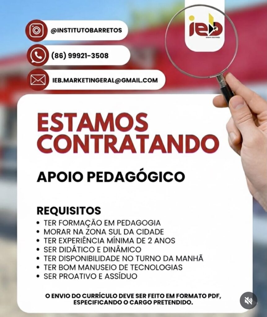 Vaga de emprego para Apoio Pedagógico