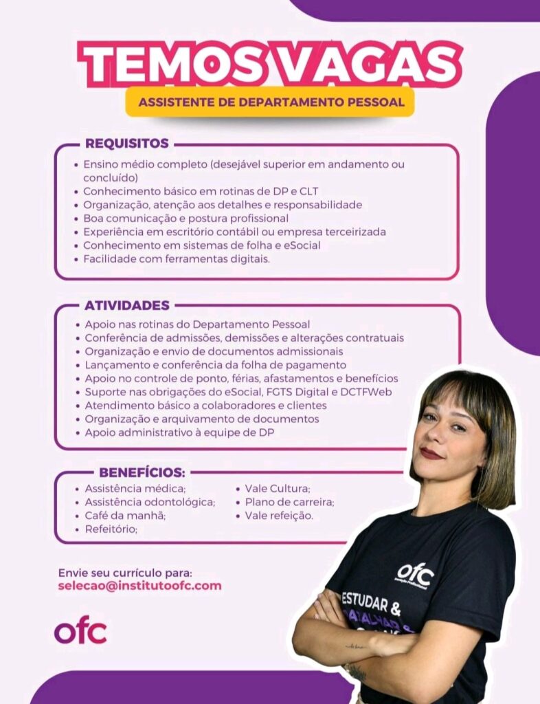 Vaga de emprego para Assistente de DP