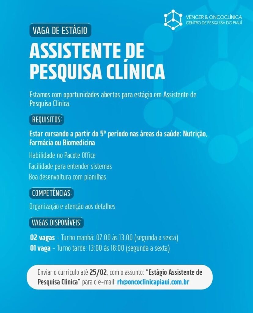 Vaga de emprego para Assistente de Pesquisa Clínica